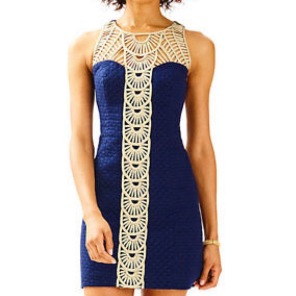Lilly Pulitzer Tana Shift Dress True Navy and Gold size 0 - Picture 8 of 8